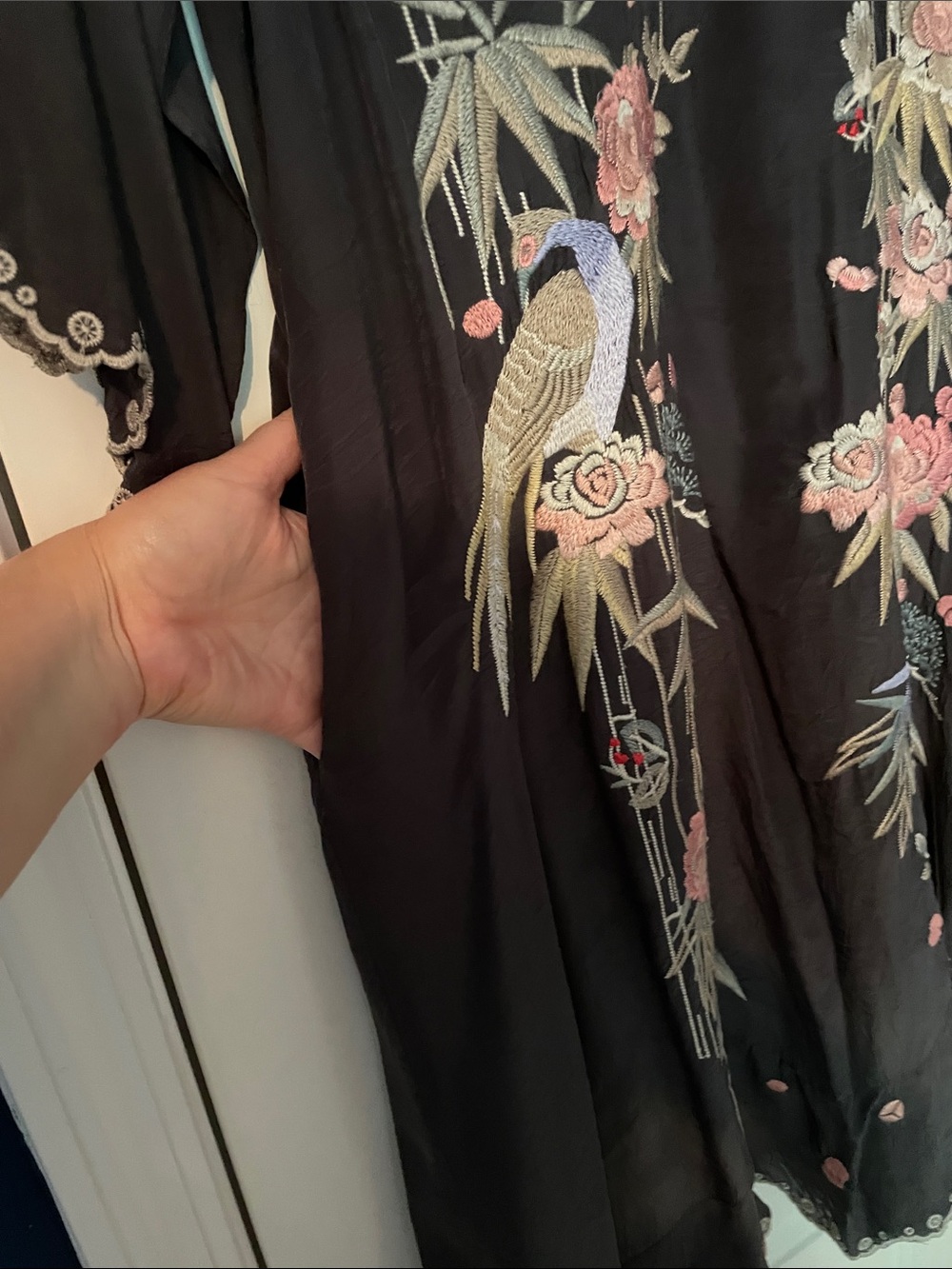 Johnny Was Black Embroidered Tunic with Gray Floral Accents - Picture 3 of 4